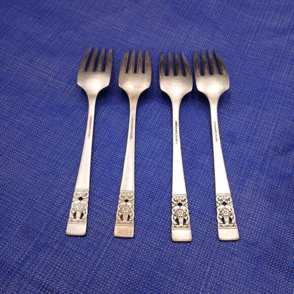 Oneida Community Coronation 1936 Set 4 Salad Fork 6.25" Antique Silverplate - Picture 4 of 6